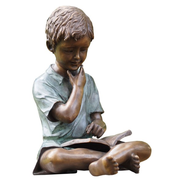Gartenskulptur Junge mit Buch Bronze