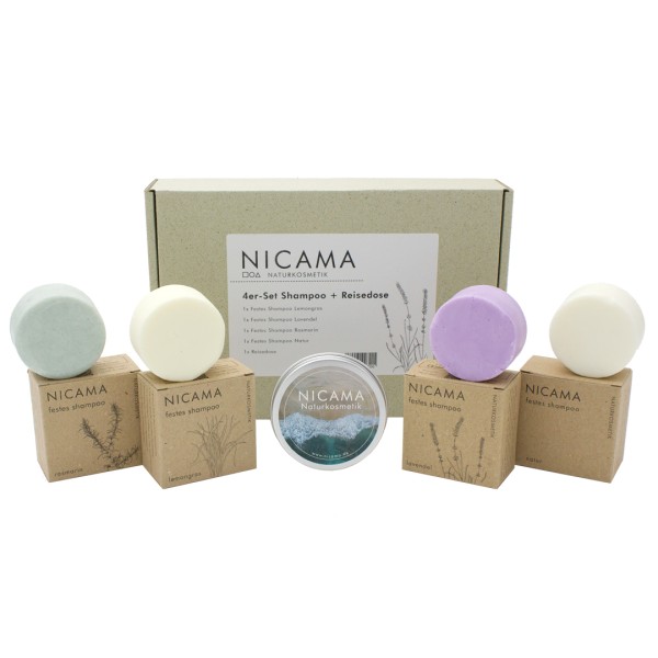NICAMA 4er-Set Shampoo & Reisedose
