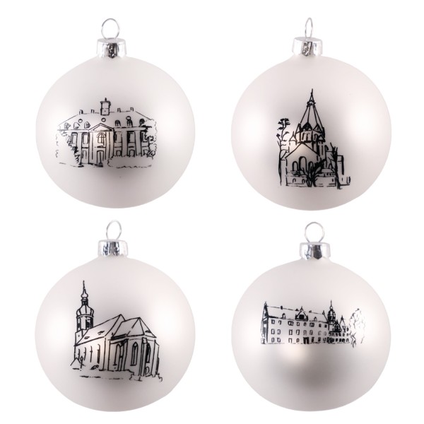 Weihnachtskugeln Riesa - 4er Set - weiß-schwarz