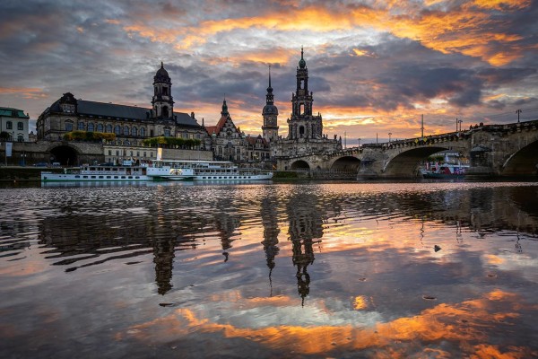 Wandbild Dresden - Dresdner Skyline zum Sonnenuntergang (Motiv 01136)