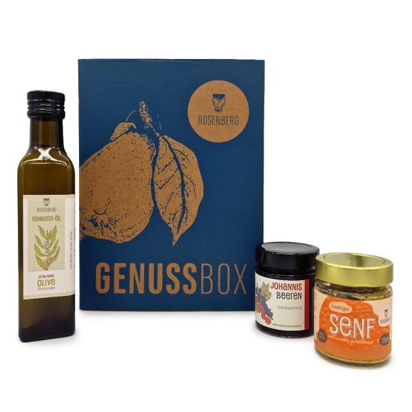 Genussbox: Olivenöl, Senf, Johannisbeere