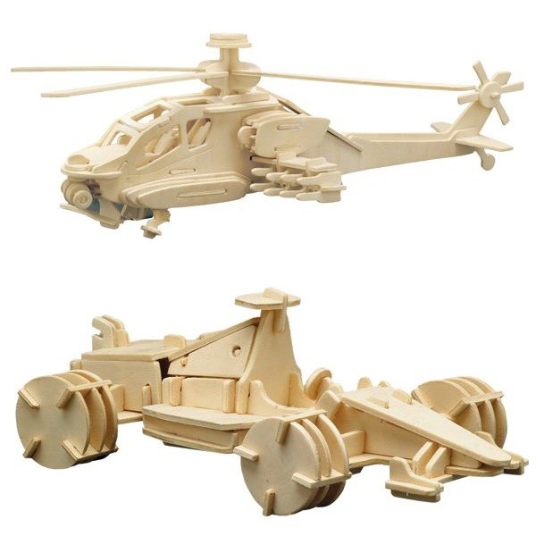 Holzbausatz-Set Formel 1 & Hubschrauber