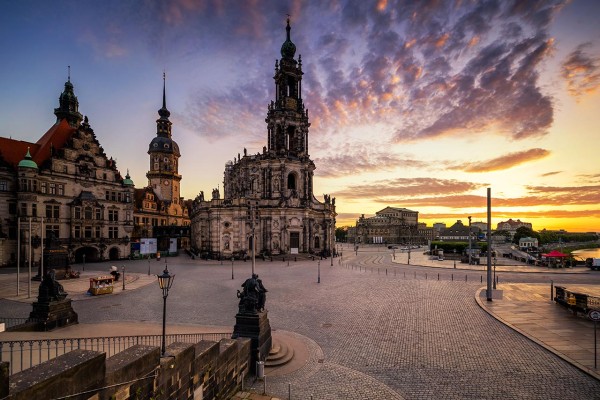 Wandbild Dresden - Die Hofkirche zum Sonnenuntergang (Motiv 01076)
