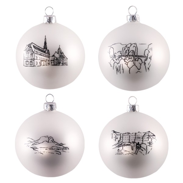 Weihnachtskugeln Pirna - 4er Set - weiß-schwarz