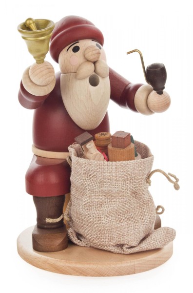 Räuchermann Weihnachsmann sitzend mit Glocke und Geschenkesack